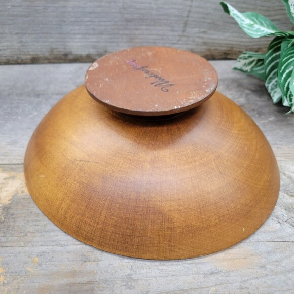 Vintage Wooden Bowl 8" Ovoid Pedestal MCM Farmhouse Bowl Woodcroftery - Picture 4 of 12